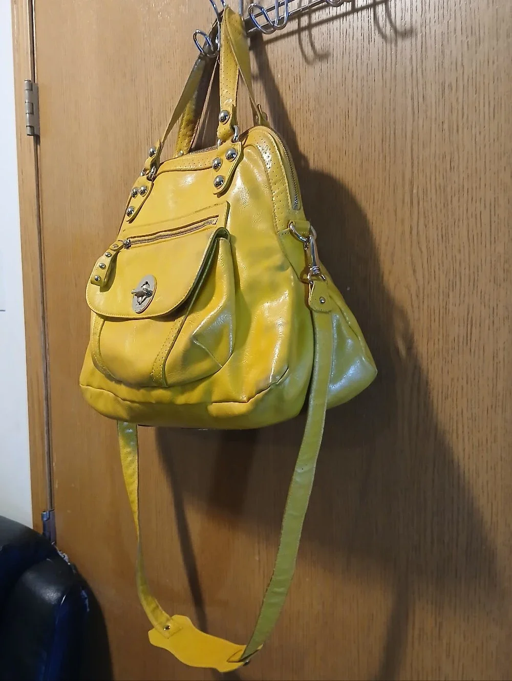 Jessica Simpson Yellow Faux Leather Satchel Crossbody Bag Vintage Style